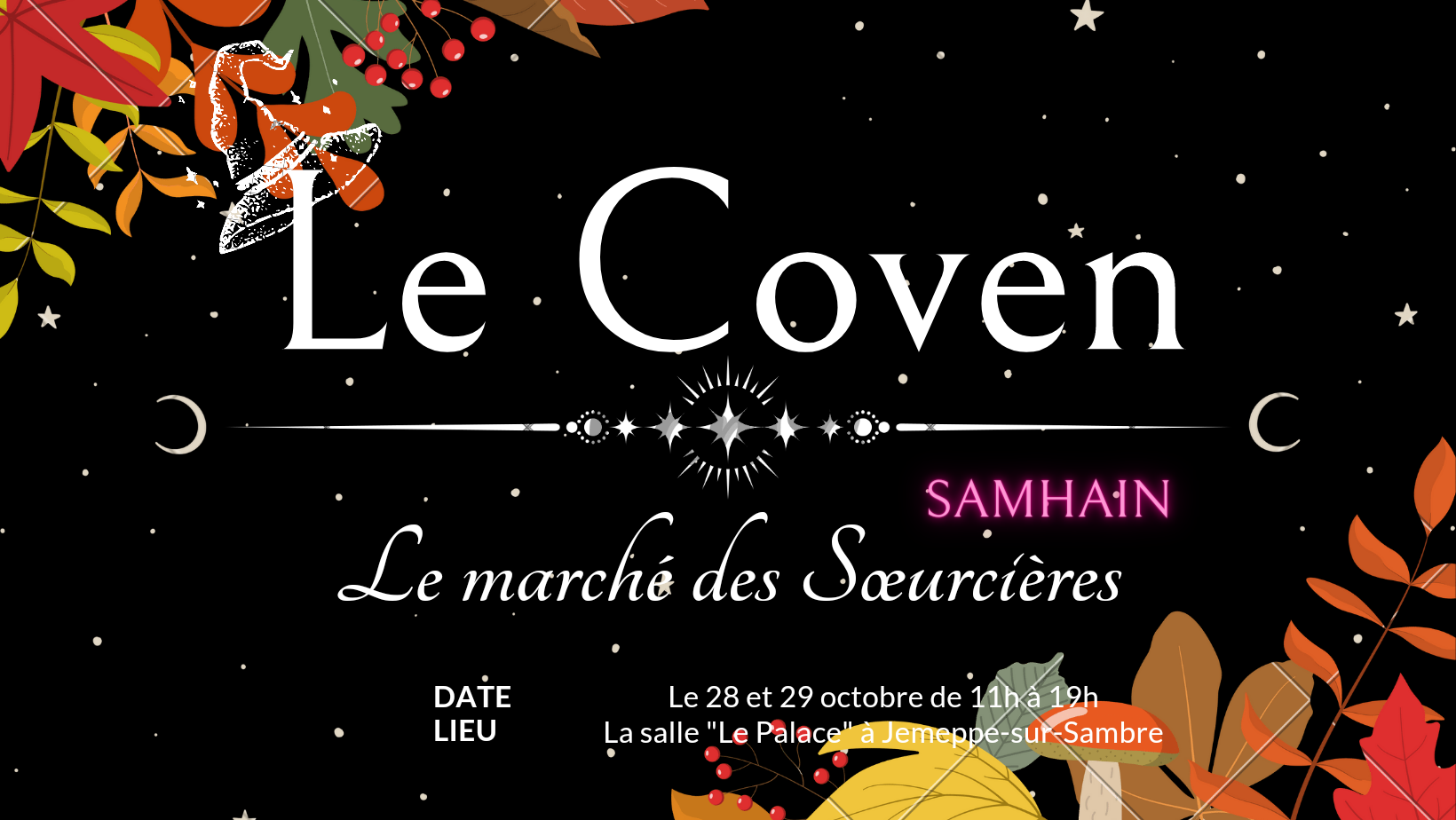 Marché de sœurcières du bien-être et de l'ésotérisme. Venez fêter Samhain (halloween) avec nous lors de notre rassemblement d'artisans de sœurcières. Artisanat ésotérique, bien-être, ateliers,...