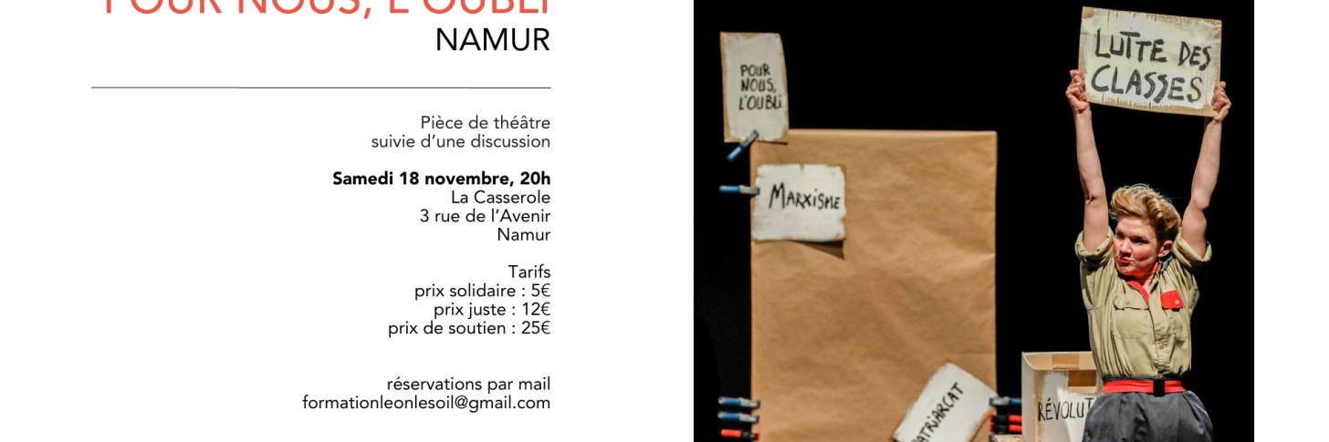 Bannière de la pièce de théatre "Pour nous l'oubli"
