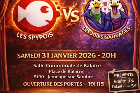 L'affiche indique les informations n&eacute;cessaire l'&eacute;v&egrave;nement : Spypois vs Joies Sauvages - &agrave; Bal&acirc;tre - le 31 janvier